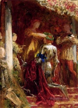  Night Oil Painting - Victory A Knight Being Crowned With A Laurel Wreath Victorian painter Frank Bernard Dicksee